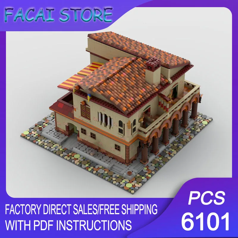 

Moc Building Bricks Modular Roman Insula with Bakery Model Technology Block Castle Model Christmas DIY Toy Construction Gift