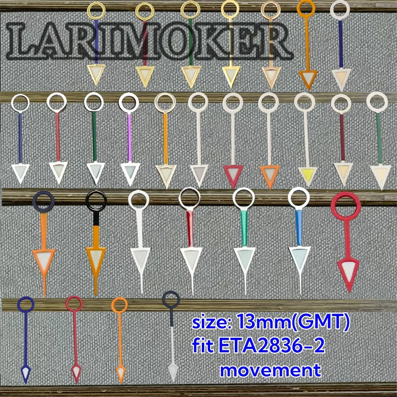 LARIMOKER13MM ETA2836-2 GMT Watch Hands Gold Purple Silver Black Red Blue Green White Orange Blue Watch Hands Green Luminous