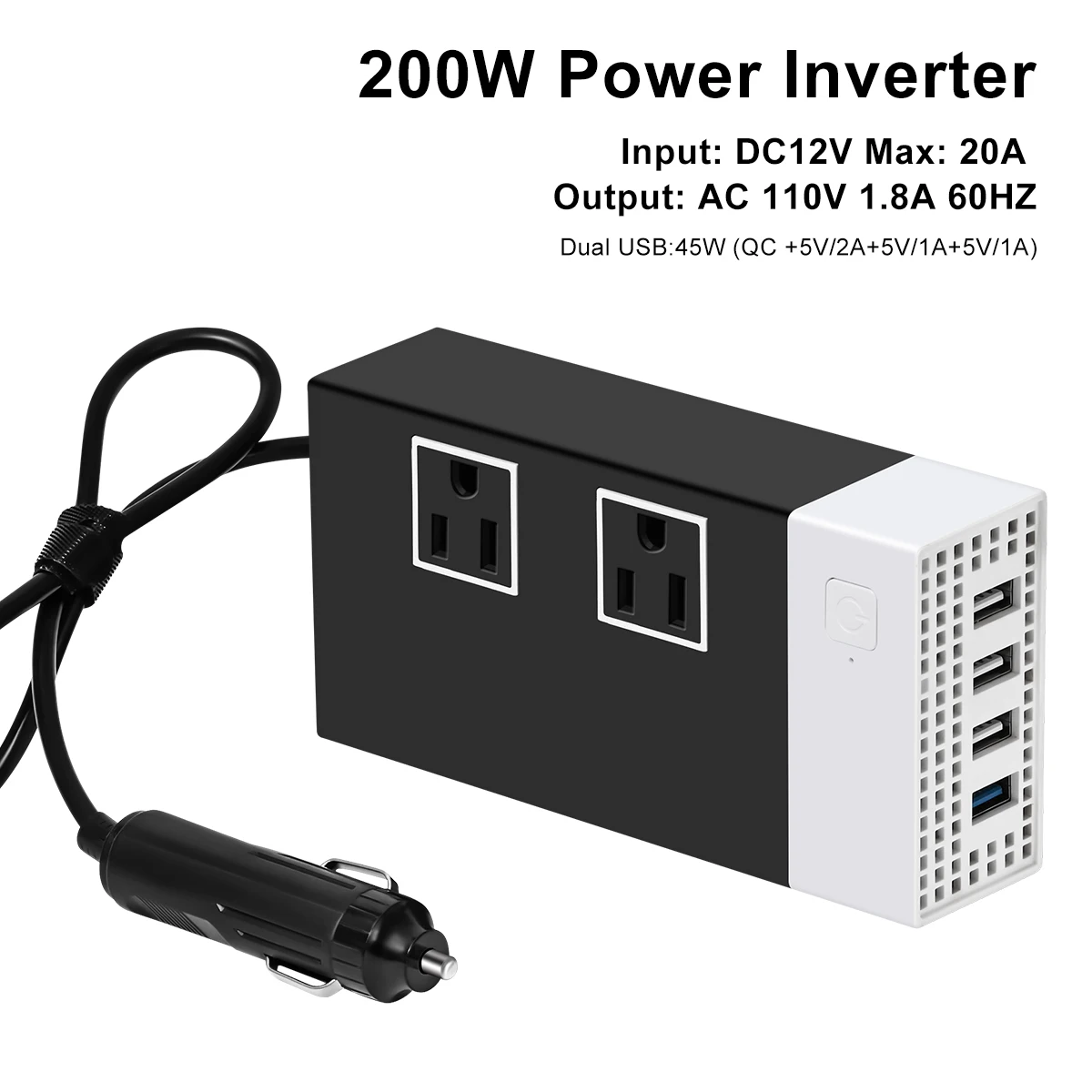 4USB  Car Inverter 12v Can Be Converted To 110v 60HZ Car Cigarette Iighter  Power Conversion Fast Charger