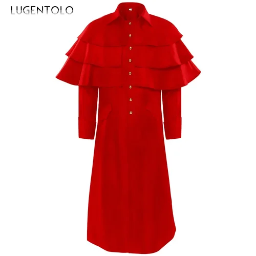 Imagen 2 del producto Chaqueta de capa para hombre, gabardina Retro Medieval, nuevo disfraz de Halloween, cuello levantado de sacerdote, abrigos sólidos para fiesta, escenario, año, gran evento