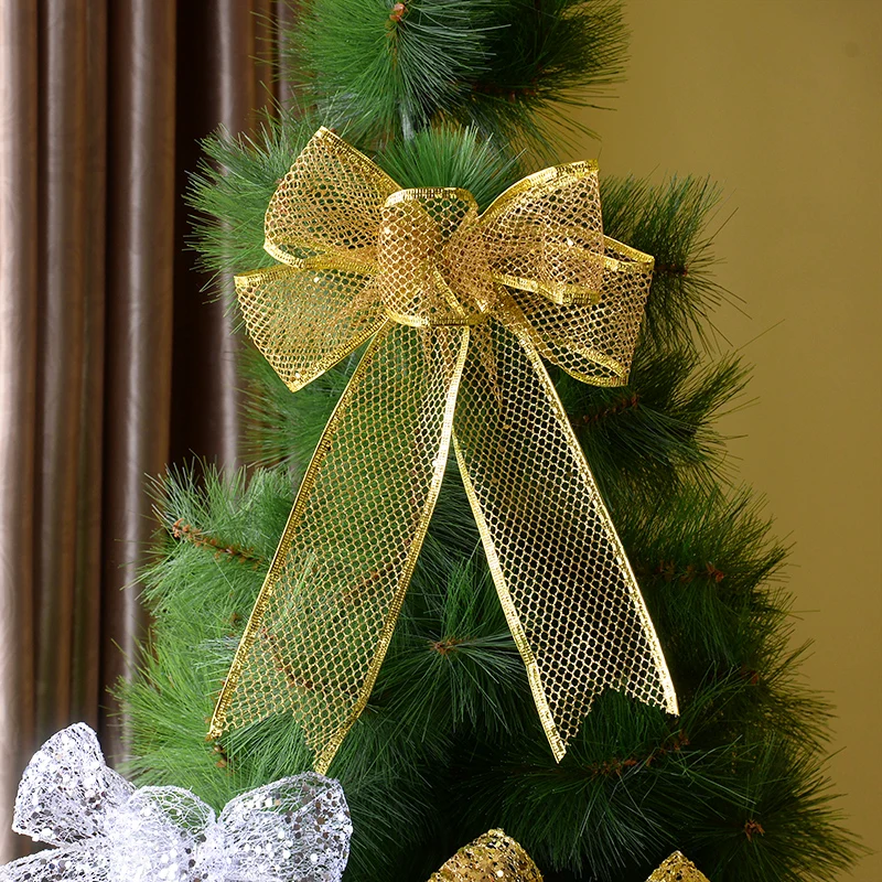 1 buah 30cm pita Natal besar busur poliester Emas Glitter ikatan simpul pohon Natal hiasan gantung Tahun Baru dekorasi rumah Navidad 2025