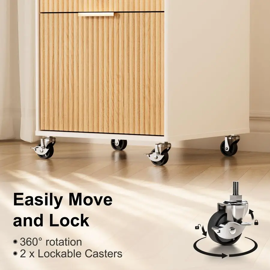 Drawer Mobile File Cabinet with Lock, Rolling File Cabinet, Under Desk Wooden Filing Cabinets for Home Office