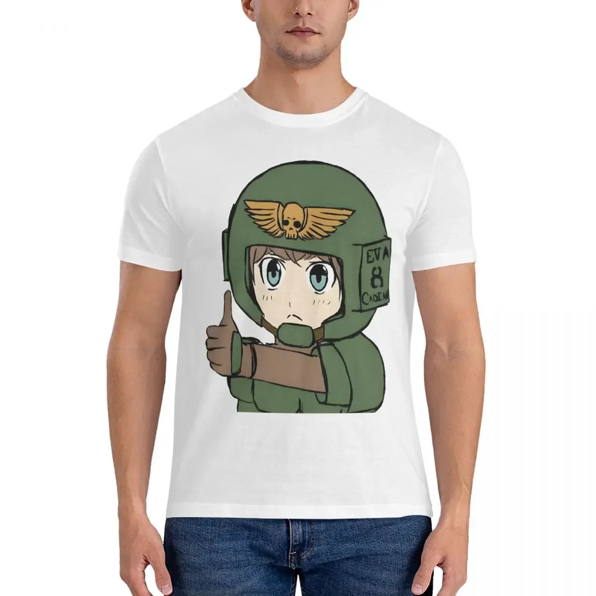 Herren Thumbs Up Cadian Guardsmen W-Warhammer 40k Baumwolle Kleidung Freizeit Kurzarm Rundhals T-Shirt Geschenkidee T-Shirt