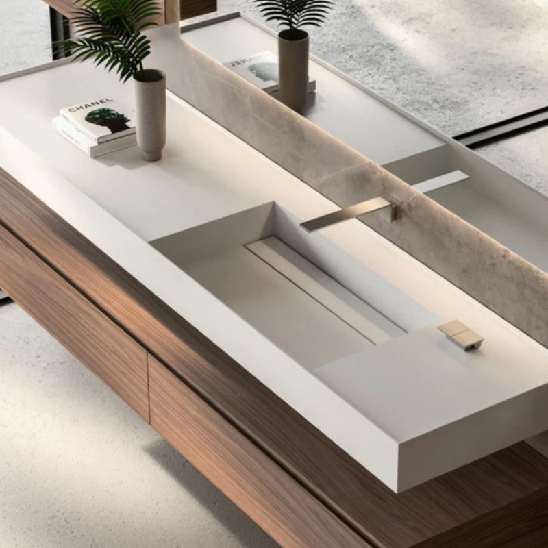 White artificial stone washbasin integrated basin washbasin under the counter