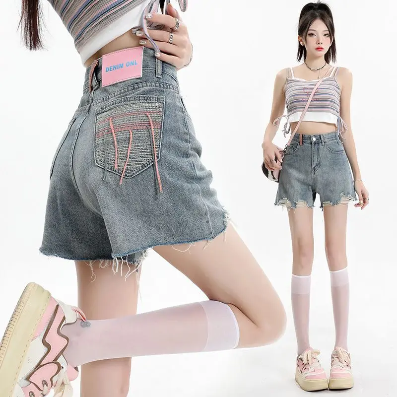 

2026 New Women's Ripped Denim Shorts | High Waist Slimming Loose Lightweight Hot Girl A-line Wide Leg Hot Pants Trendy Fashion