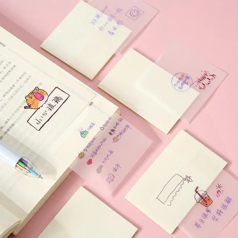 Waterproof Transparent Sticky Note Pads 50/100 Sheets Self Adhesive Memo Notepad See Through Page Marker School Office Supplies