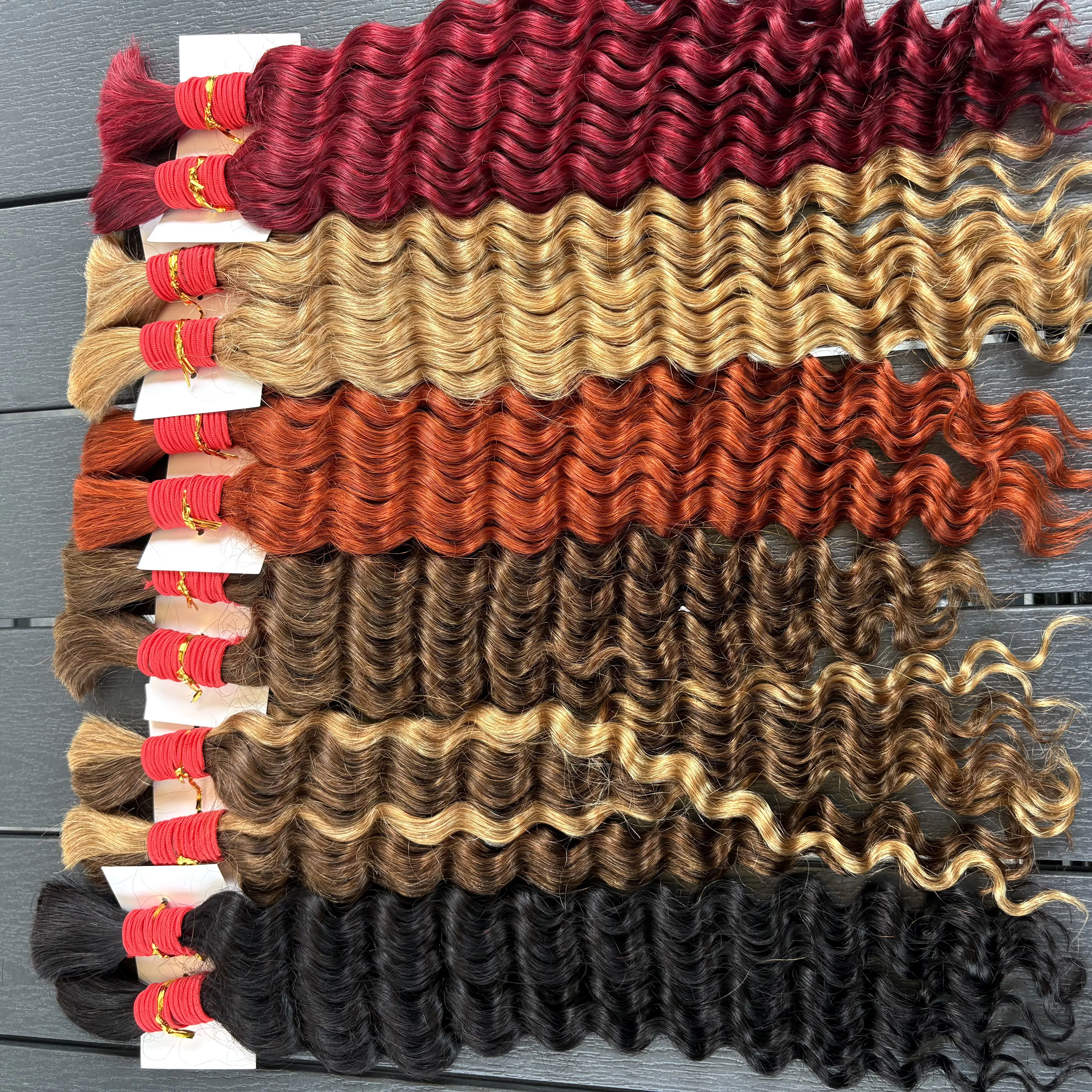 12A Colored Deep Wave Bulk Human Hair for Boho Braids No Weft 50g/Bundle 16-24inch Water Wave Hair Extensions for Box Braids