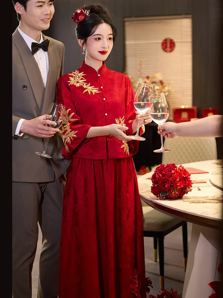 

Materni Wedding Dr Ele New Chinese Sle Qipao Engagement Ceremony Dr High Waist A-Line Skirt Polyester Fiber