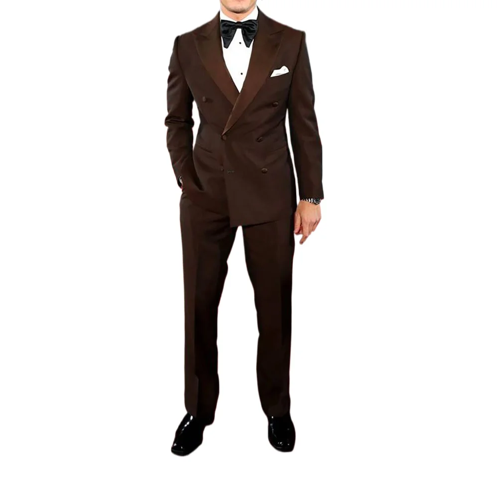 Bespoke Brown Men's Suits Blazer High Quality Double Breasted Peak Lapel Outfits Celebrity Party 2 Piece Jacket Pants Costume