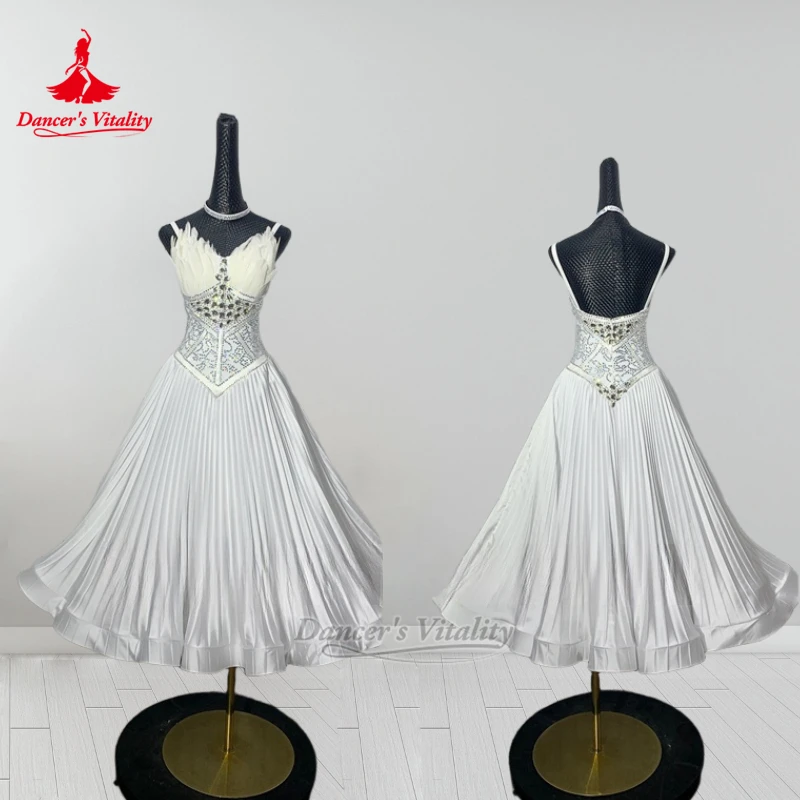 البطولة الدولية للرقص الاجتماعي في فستان الخصر وقلادة مخصصة لحيوية الراقصة الفالس بدون أكمام حبال الملبس #4