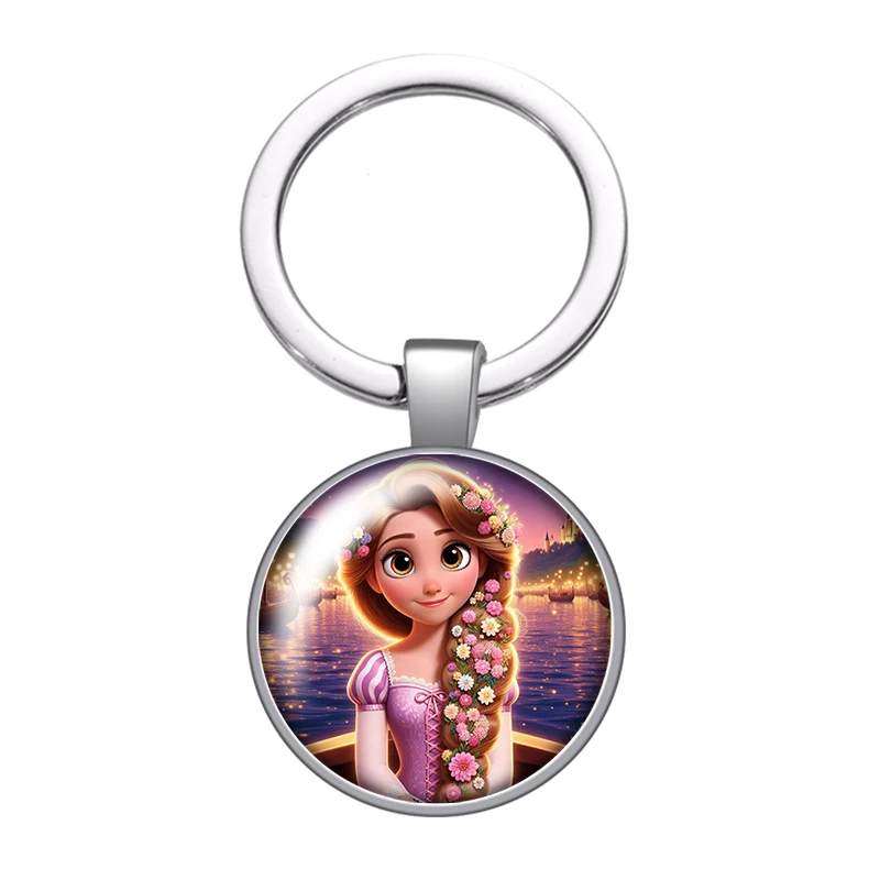 Disney Enrolados Tangel Princess Rapunzel Photo glass cabochon keychain Bag Car key chain Ring Holder Charms keychains gift