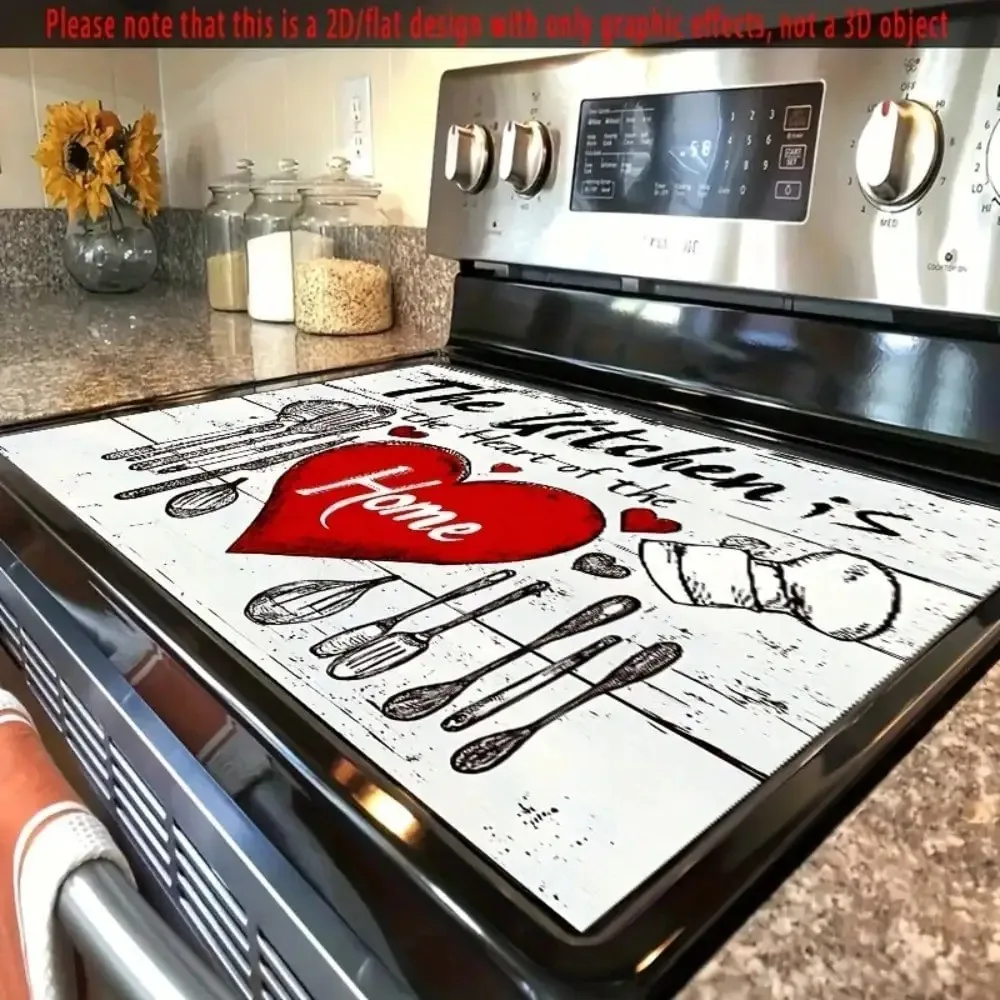 1pc Kitchen Stove Cover Protector - Red Heart Design, Heatproof Polyester, 2D Flat Style For Gas & Electric Stoves, Elegant Home Decor Accessory For Home Chefs & House Parties, Stove Top Protectors, Kitchen Appliance Cover, Playful Kitchenware Design view 4