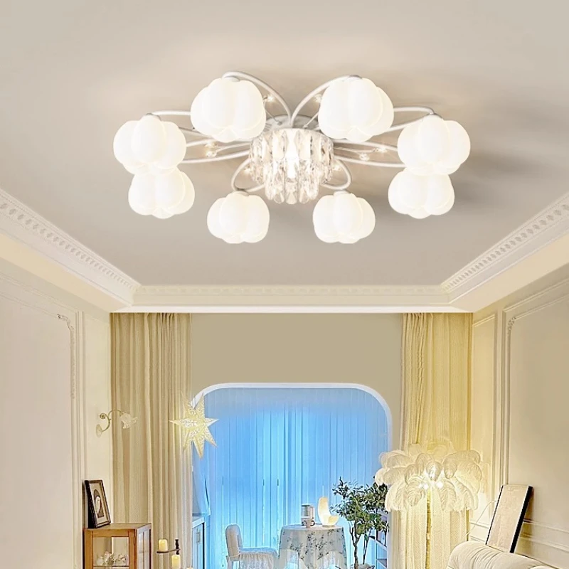 الحديثة كريم نمط متعدد رؤساء زهرة برعم أضواء السقف غرفة المعيشة اليقطين غرفة نوم مطعم مصابيح السقف تركيبات الكريستال #3