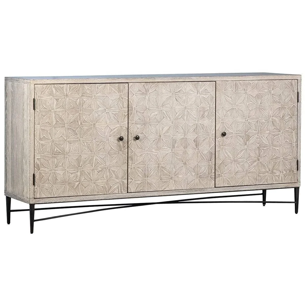 Modern Design Living Room Solid Wood On Iron Base 3 Storage Drawers Cabinet Sideboard