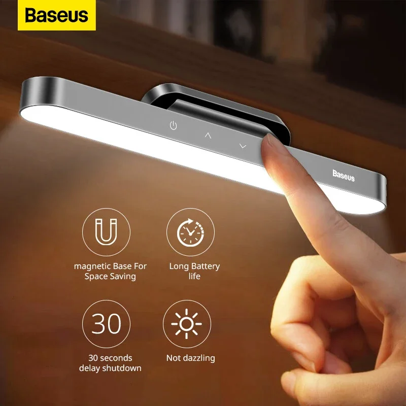 Imagem -02 - Baseus Luz da Noite Pendurado Magnético Lâmpada de Mesa Led Stepless Escurecimento Lâmpada de Mesa Recarregável Luz do Armário para o Quarto Cozinha