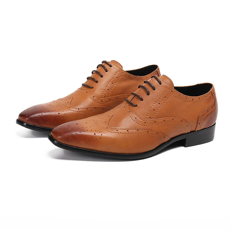 

Lace Up Men Oxford Shoes Real Leather Brown Wedding Shoes Square Toe Men Business Shoes New Arrival Fashion Office Shoes Size 47