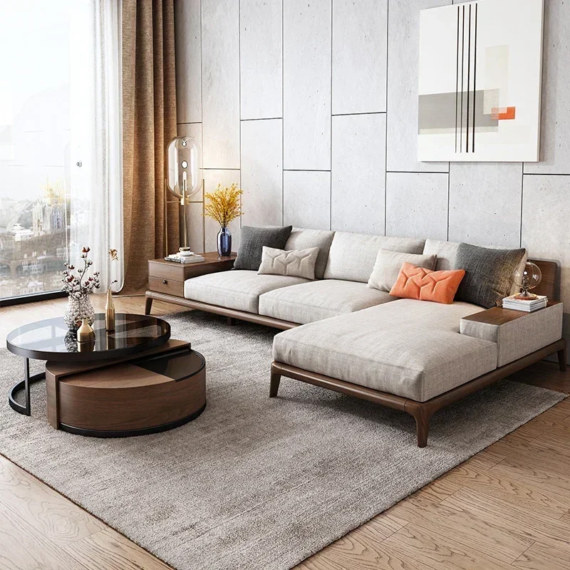 

Секционный деревянный каркас для хранения, L-образная ткань, гостиная, диван, угловой набор, современная мебель