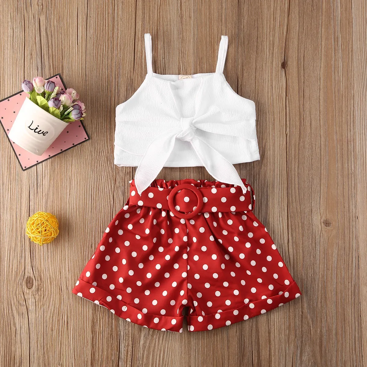 

Toddler Baby Girl Summer Clothes Set - Strap Bowknot Crop Tops & Polka Dot Short Pants Outfit 1-6Y