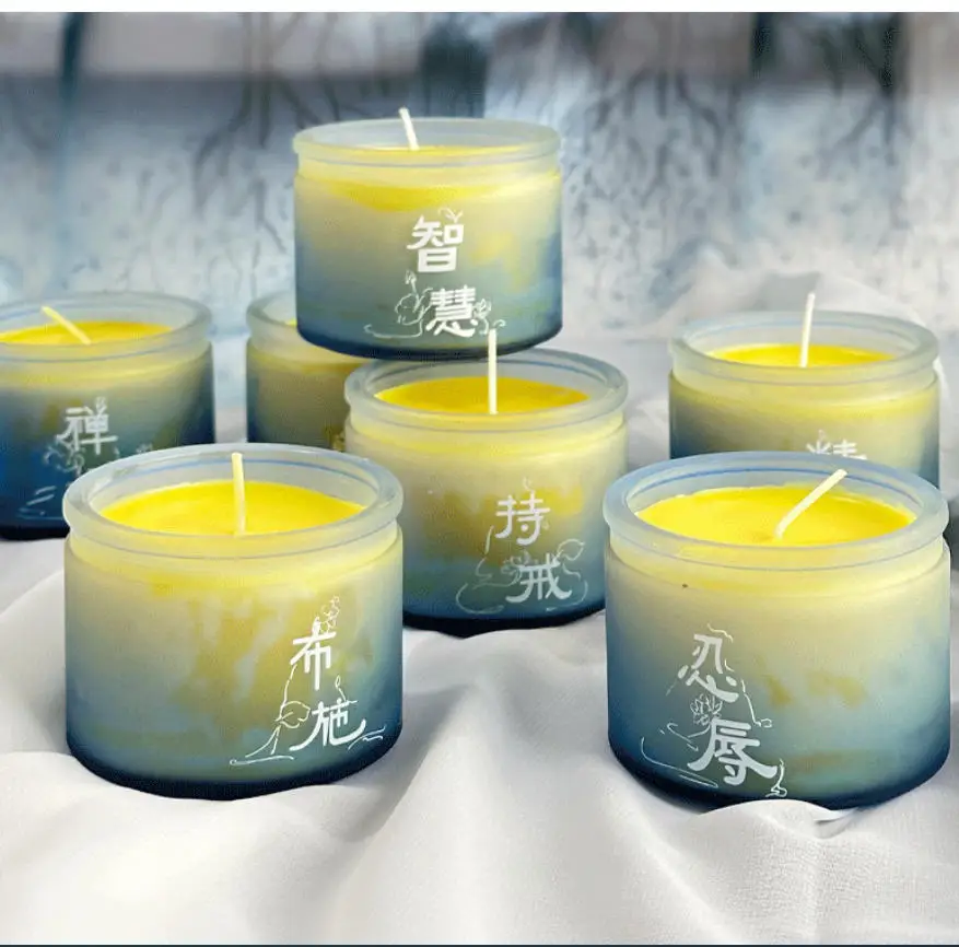 

3252613 Glass Cup Butter Lamp, 24-Hour Burning, Six Perfections (Generosity, Morality, Patience, Diligence, Concentration, Wisd