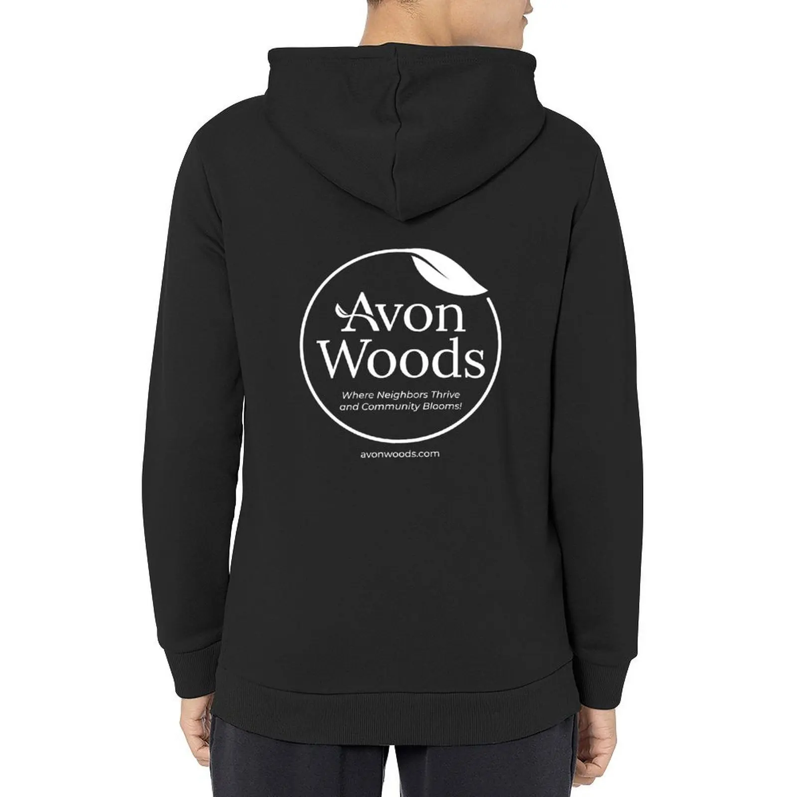 

Avon Woods – White Circle Logo w/ Web Address Hoodie men clothing men's coat anime clothing men wear mens hoodies