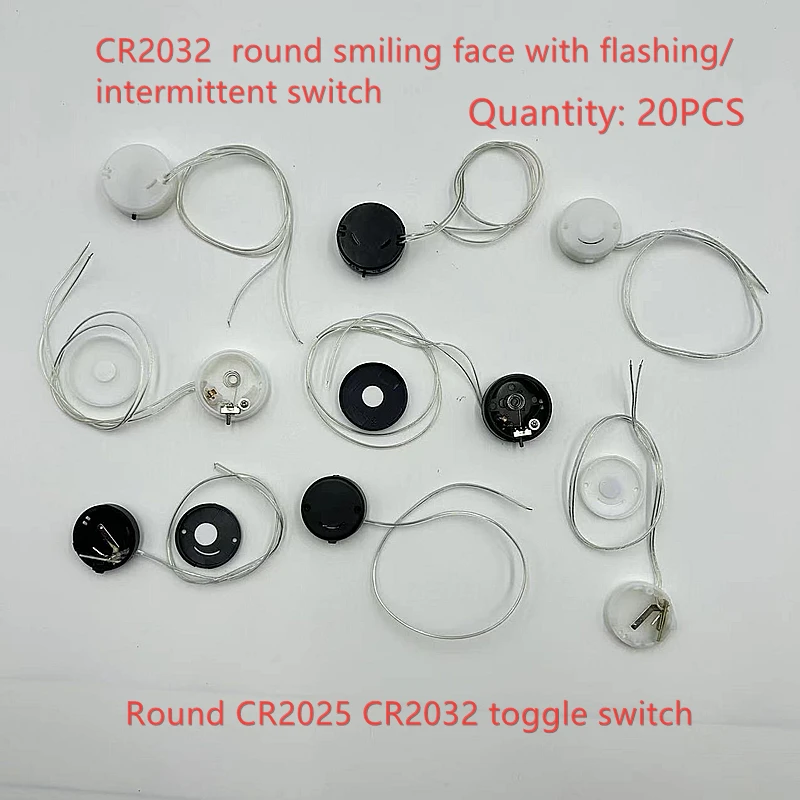 20PCS Two CR2032 round button battery holders with switch battery box 6V smiling face type with flashing/intermittent switch