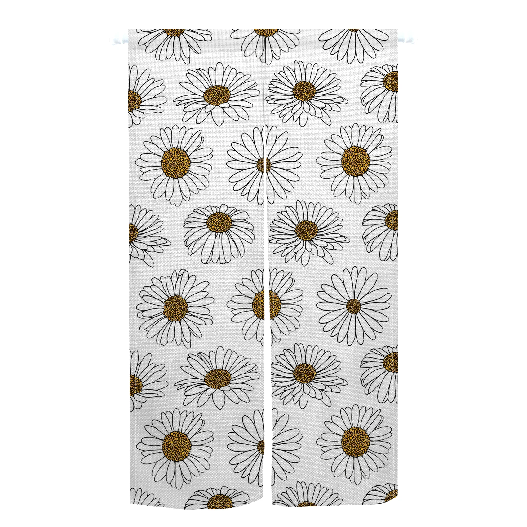 

Японская дверная занавеска с изображением ромашки Noren, современная непрозрачная льняная полузанавеска для дверей, кухни, дома, дверной проем, перегородка, украшение, занавеска