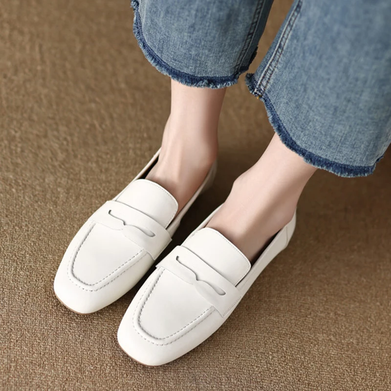 JOZHAMTA Size 32-42 Women Casual Loafers Flats Shoes Real Leather Classic Low Heels Shoes 2025 Spring Slip-On Office Lady Daily