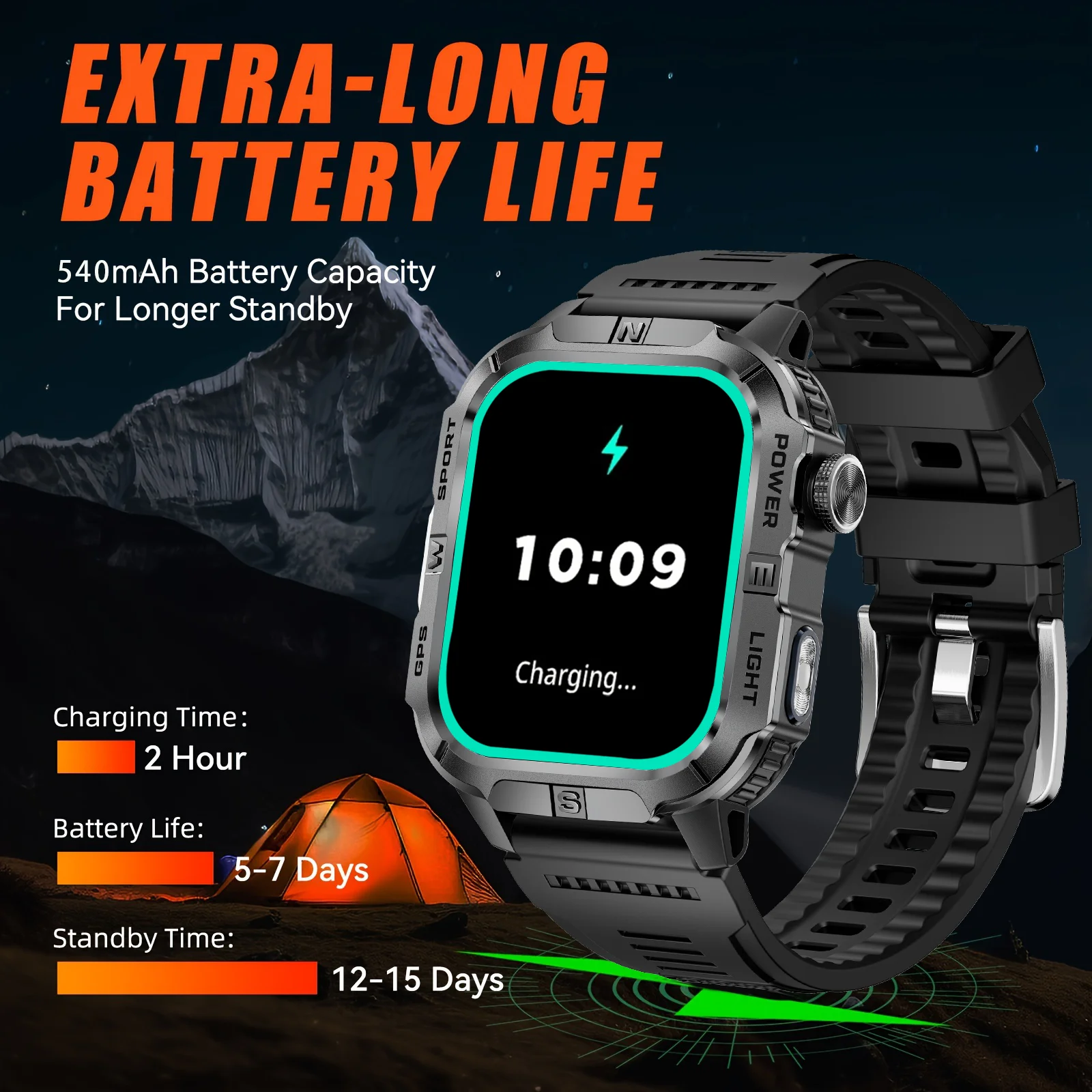 2025 ساعة رياضية جديدة 2.01 بوصة بلوتوث دعوة نظام تحديد المواقع لتحديد المواقع معدل ضربات القلب IP68 النوم 540 mah مصباح ليد جيب 100 + وضع رياضي