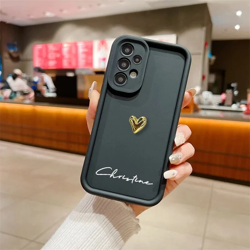 Personalized Customized Name Silicone 3D Gold Heart Case For Samsung Galaxy A52S A51 A32 A31 A22 A21S A14 A13 4G 5G Soft Cover