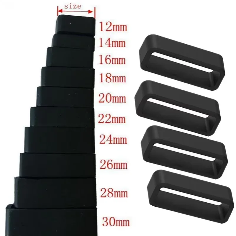 4 Stück schwarze Gummi-Uhrenarmbänder Silikon-Uhrenarmbänder Zubehör Halter Locker 12 14 16 18 20 22 24 26 28 30 mm Riemen-Schlaufenring – Detail 4