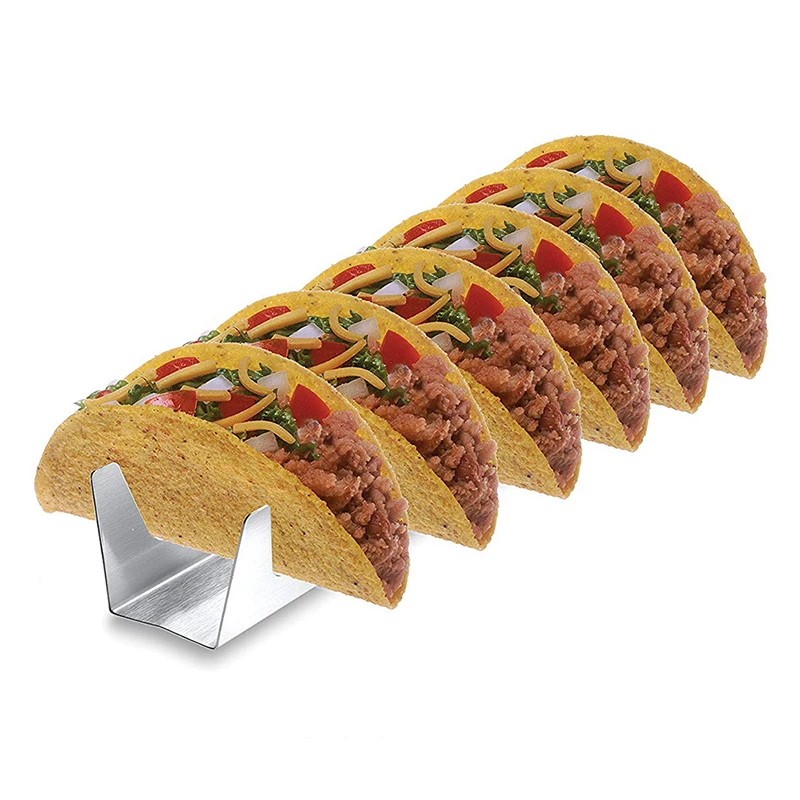 Soporte para tacos de acero inoxidable, soporte para Burrito, espacio para 6 tacos de carcasa dura o suave para estante para panqueques mexicano