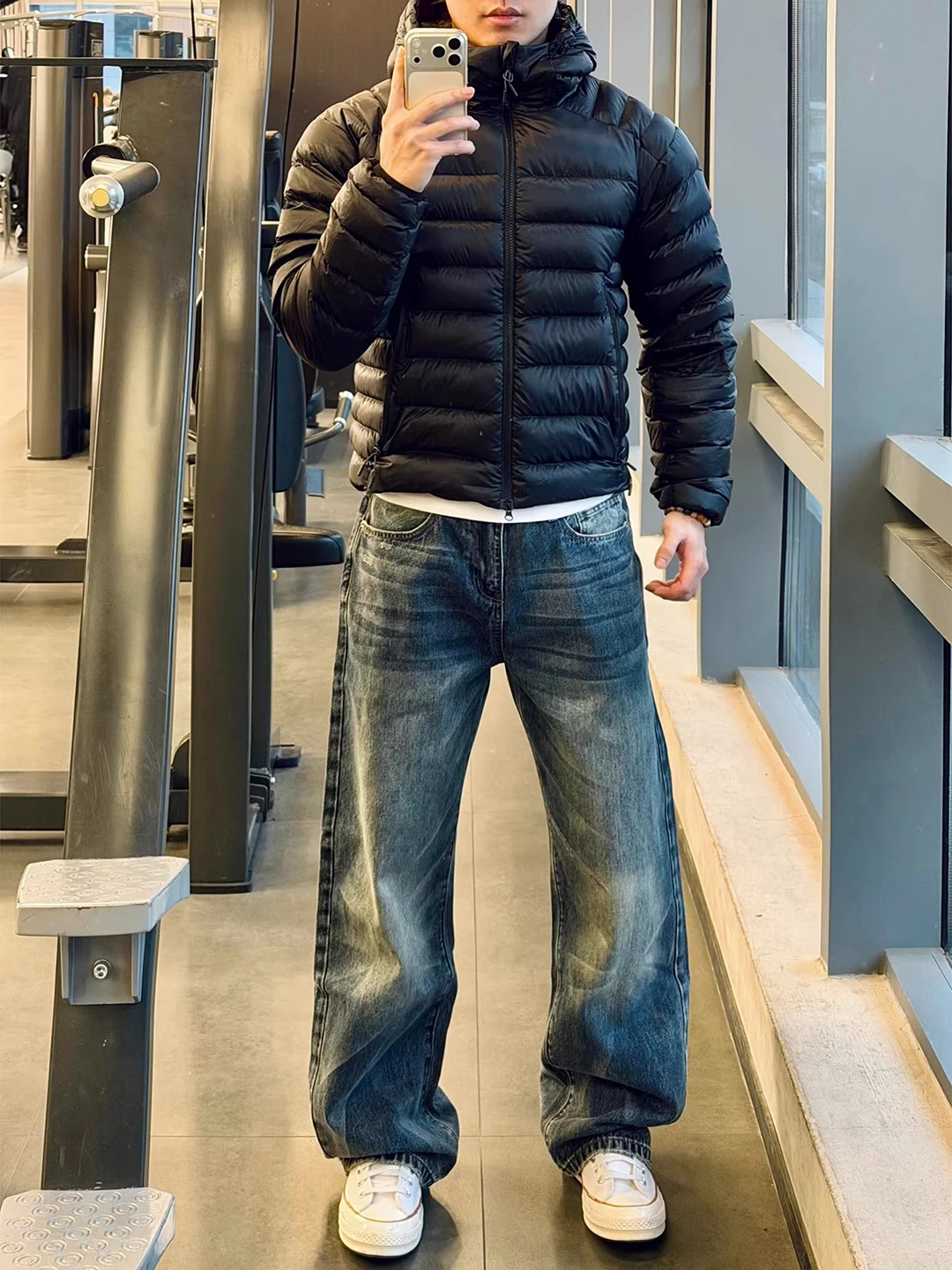 

American Sle Men's Blue adient Bend Knife Jeans Autumn Winter Wide Leg Slim Straight Pants High Street Vibe Flared Long T...