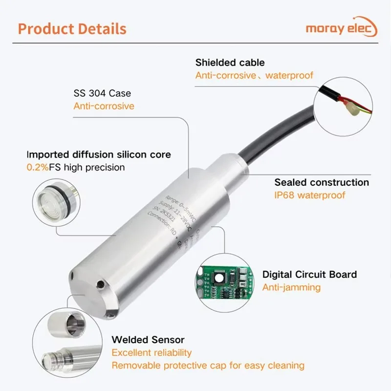 ME401WT OEM Underwater Waterproof 316L IP68 Submersible Hydrostatic Depth Level Transmitter Liquid Level Sensor