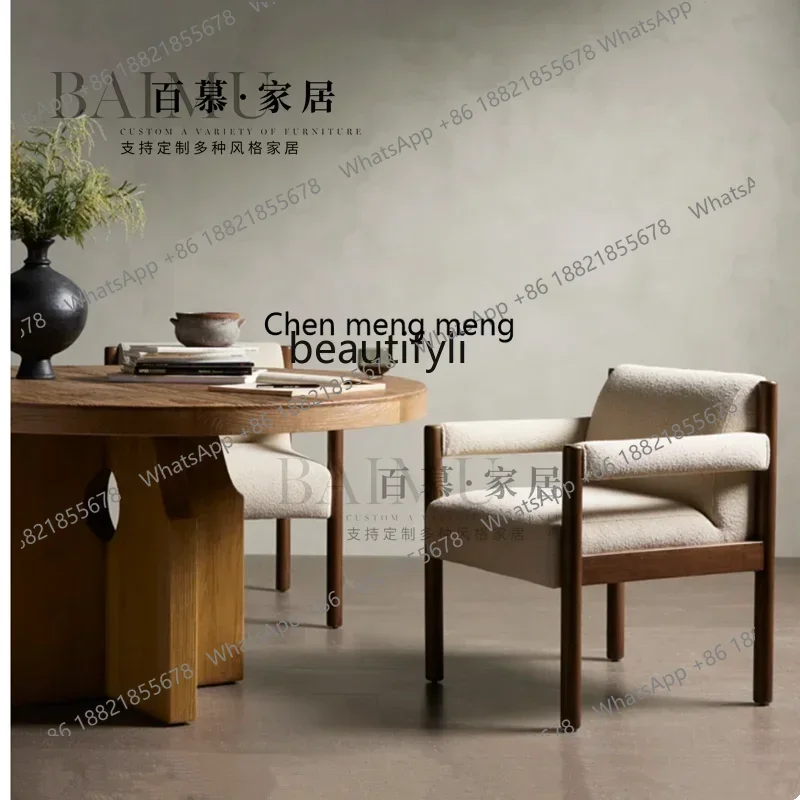 New arrive New Chinese-style solid wood homestay leisure chair fabric armrest back chair model room designer restaurant dining c