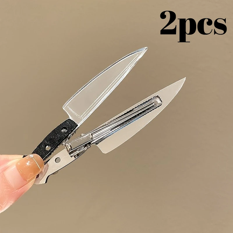 2pcs Halloween Creative and Novel Plastic Simulation Knife Funny Hip Hop Hairpin, Decorative Hairpin, Hip Hop Funny Hairpin - Detail 1