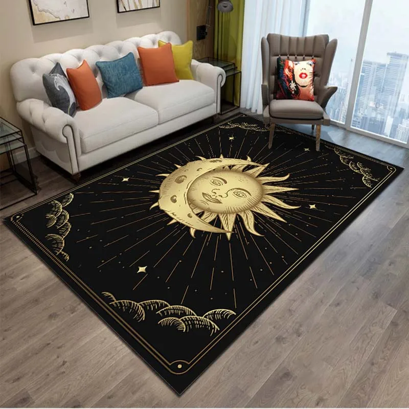 Celestial Black Moon Star Sun Carpet for Living Room Home Decor Witch Gothic Astrology Zodiac Large Area Rugs Bedroom Floor Mat