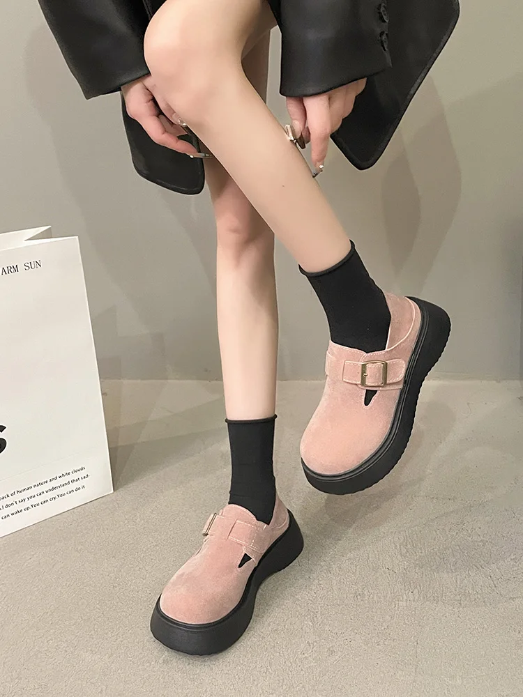 Zapatos de plataforma sin cordones para mujer, mocasines con vestido de piel, Creepers que combinan con todo, verano y primavera, novedad