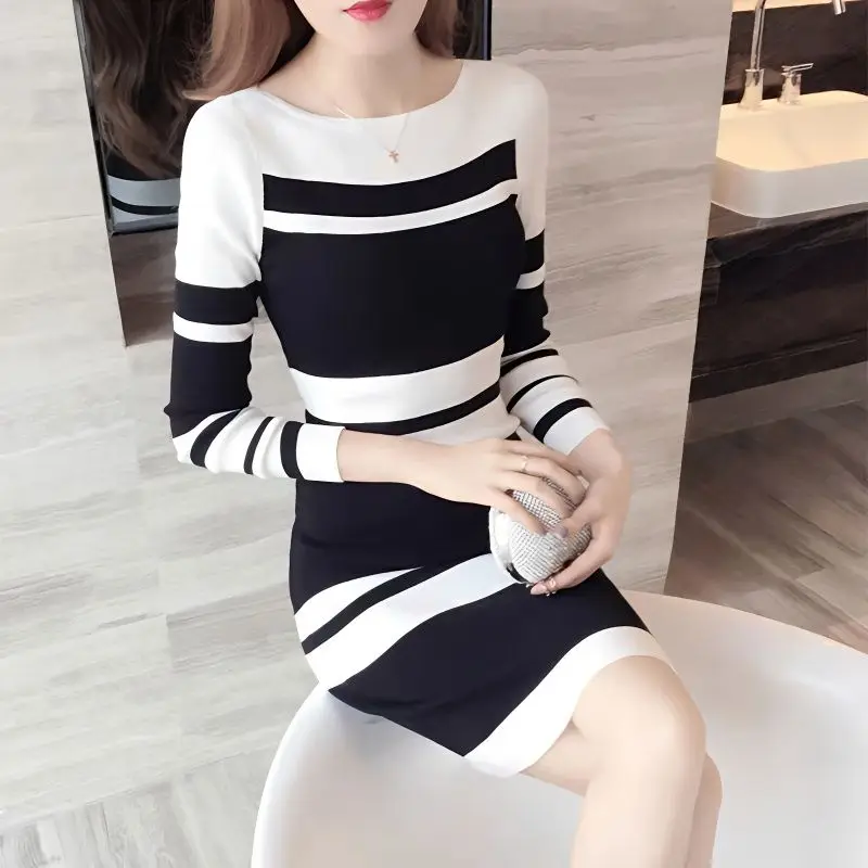 Women's Dresses Prom Colorblock Clothing Bodycon Knee Length Female Dress Midi Knit Party Crochet Cover Up Sexy Daring Sale Y2k