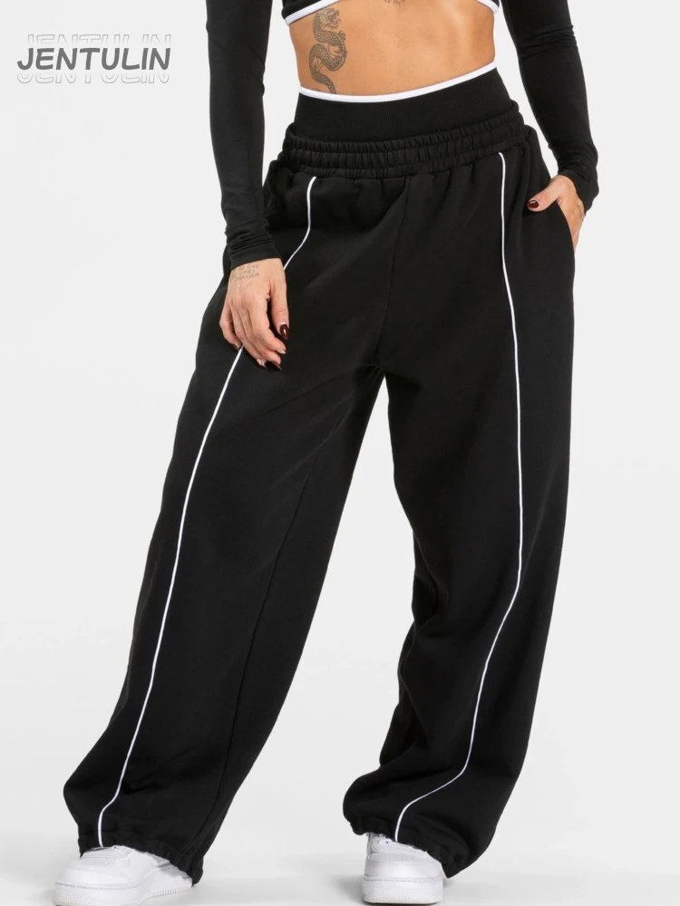 

Свободные брюки для йоги, модные повседневные прямые широкие спортивные штаны, эластичные брюки для фитнеса с высокой талией, унисекс, для бега и йоги