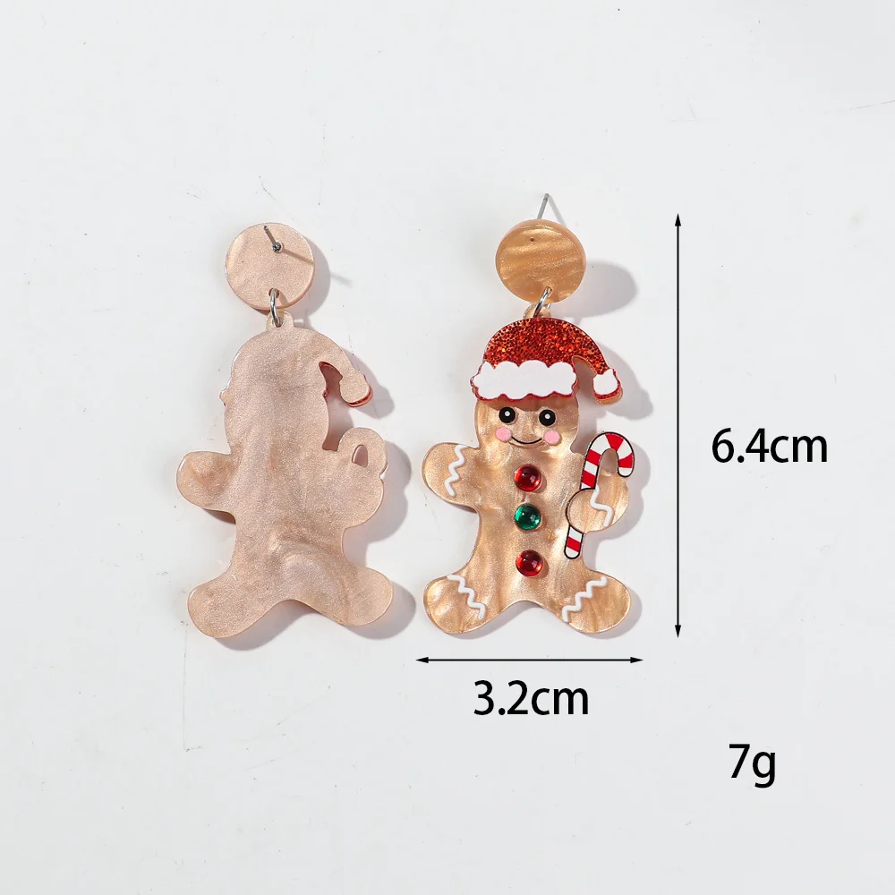 Merry Christmas Hat Gingerbread Man Acrylic Splicing Earrings for Women New Cute Cartoon Long Drop Earring Party Jewelry Gifts