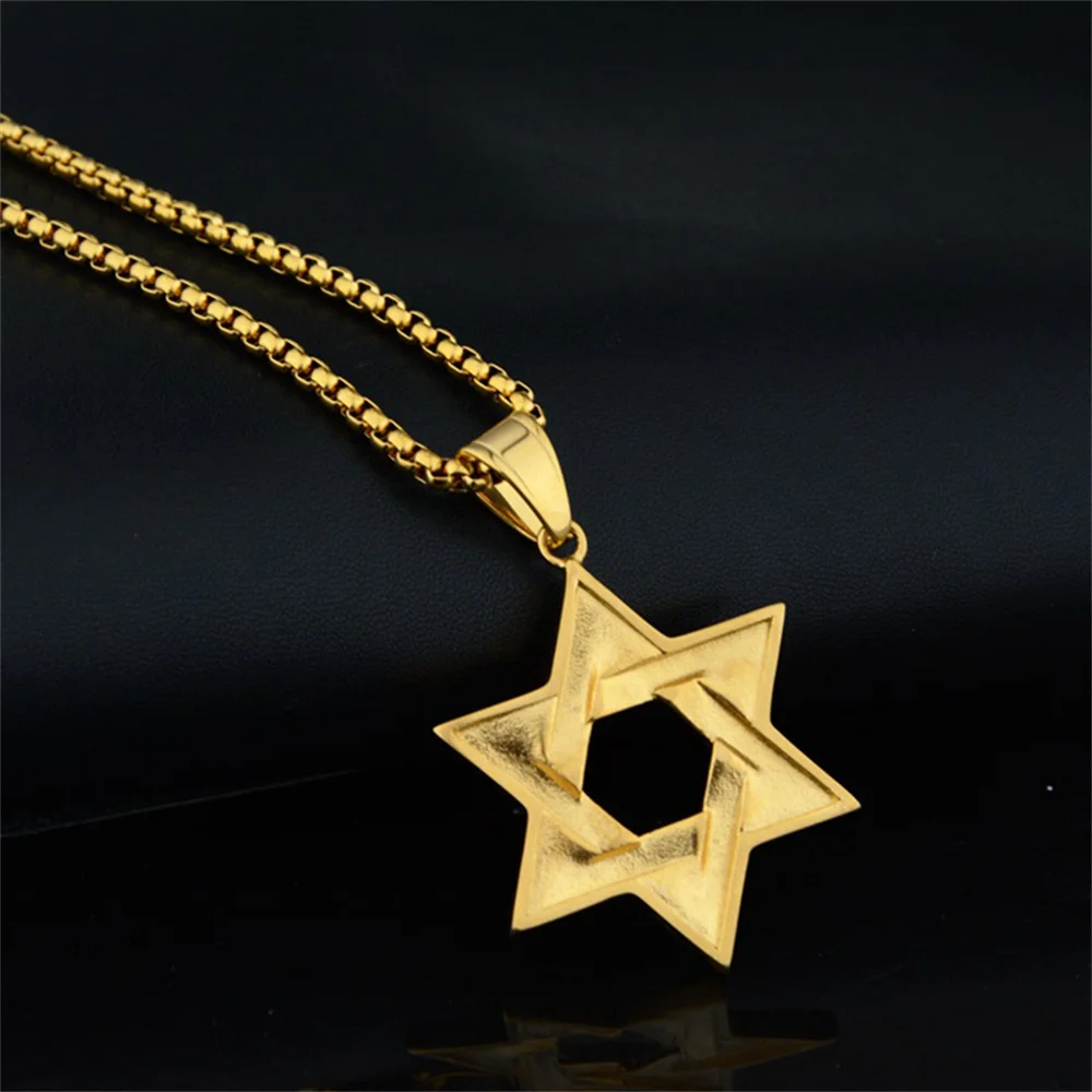Хип-хоп Iced Out Star Of David кулон мужской золотой цвет ожерелье из нержавеющей стали с гексаграммой для мужчин еврейские украшения подарок на день рождения