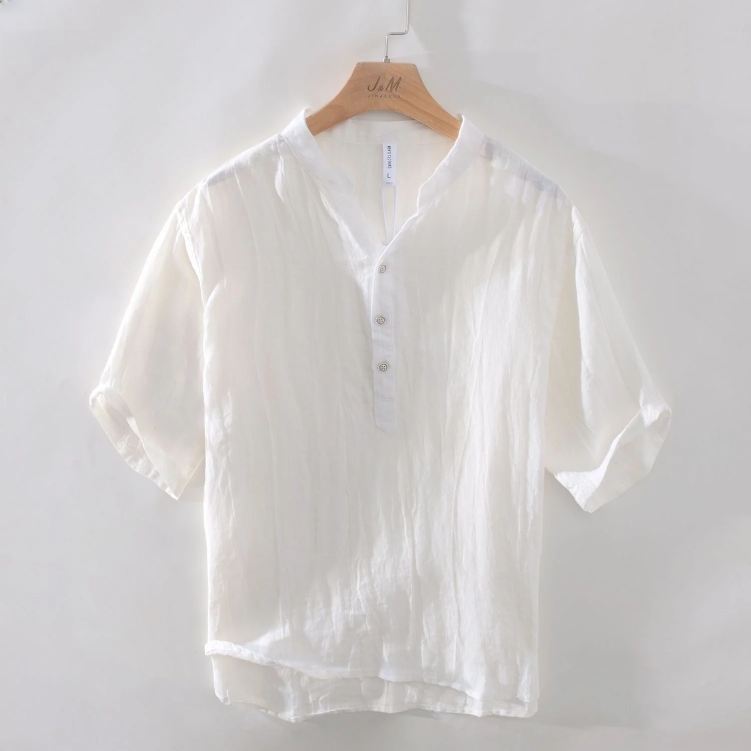 

Pure Linen ort Sve T-irt Men Summer Loose Thin V-Ne Retro Casual f Sve Linen Material Body irt Breathable