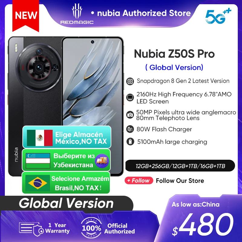 Nubia Z50S Pro 5G Global Version 6.78 inch 120Hz AMOLED flexible Snapdragon 8 Gen 2 Latest 50MP Dual Cameras 80W Fast Charge