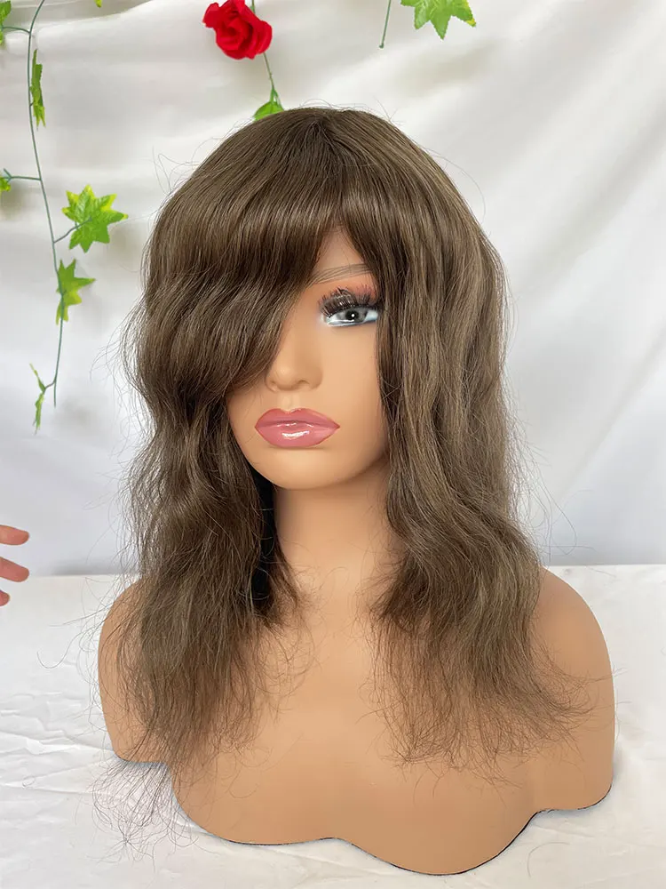 

PU Skin Base Human Hair Topper For Women Long Hair Wigs Natural HairPiece Men Toupee Replacement Systems 12inch 4# Brown Color