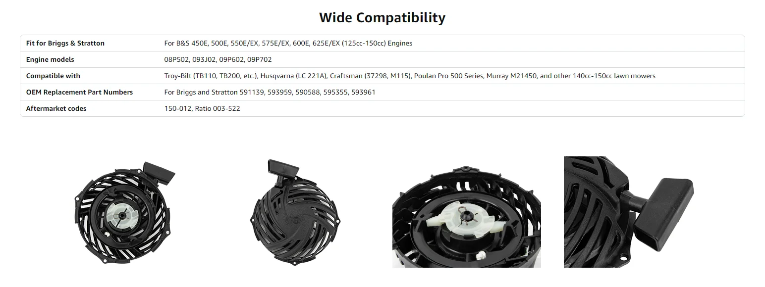 Rückstoß-Zugstarter Briggs- und Stratton-Motoren für 450E 500E 550E 550EX 575E 600E 625E 593959 591139 Boost-Leistung – Detail 2