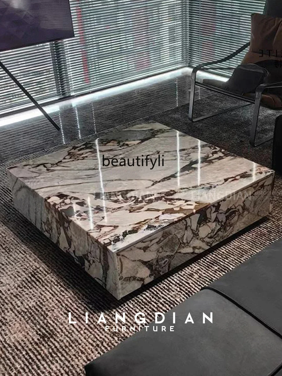 Modern simple marble coffee table living room  small apartment high-end art light luxury square coffee table with drawers