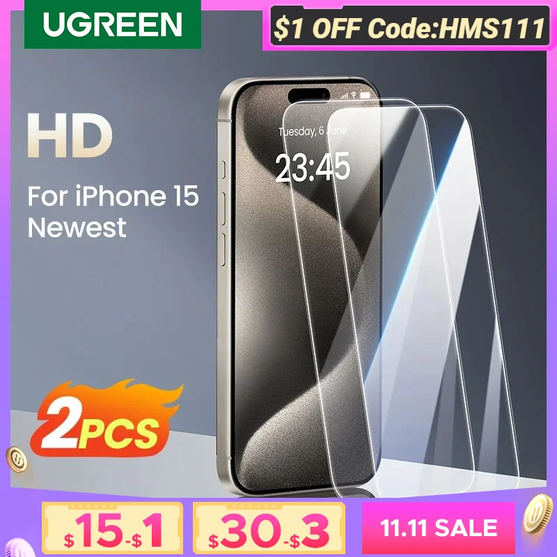 UGREEN 2PCS Screen Protector For iPhone 16 15 14 13 12 11 Pro Max Tempered Glass For iPhone 16 Plus Screen Protectors 15pro Film