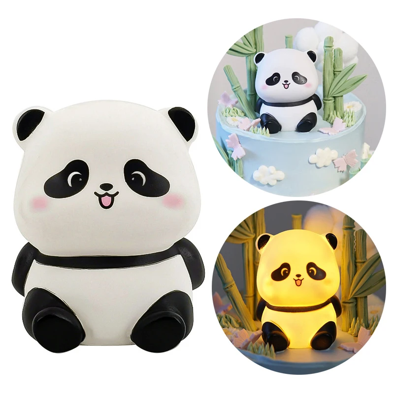Panda LED Night Light Living Room Cute Panda Plastic Lamp Bedside Decor Creative Kids Night Light Birthday Gift Cake Decor