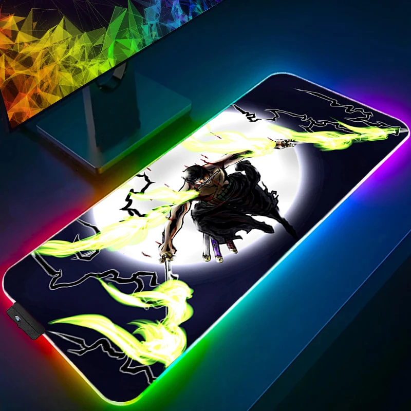 

Коврик для мыши RGB, цельный, с изображением Зоро, 90x40 см, аксессуары для аниме-геймеров, светодиодный коврик для клавиатуры, настольный коврик, геймерский коврик, подсветка, коврики для мыши