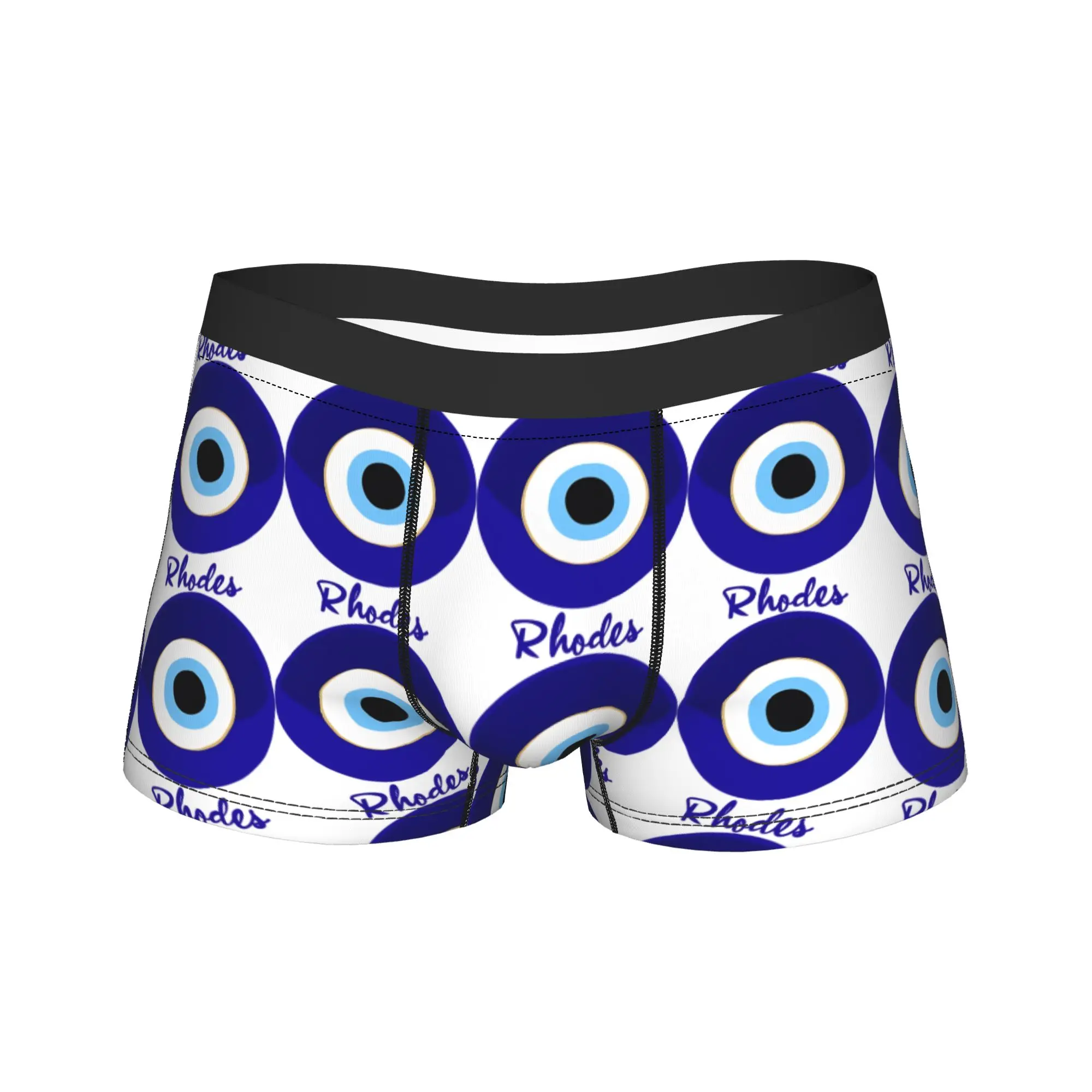 Rhodes Greece Evil Eye Mati Blue White Underwear  Man Underpants Pattern Elastic Boxer Shorts Quality Boxer Brief Plus Size 2XL